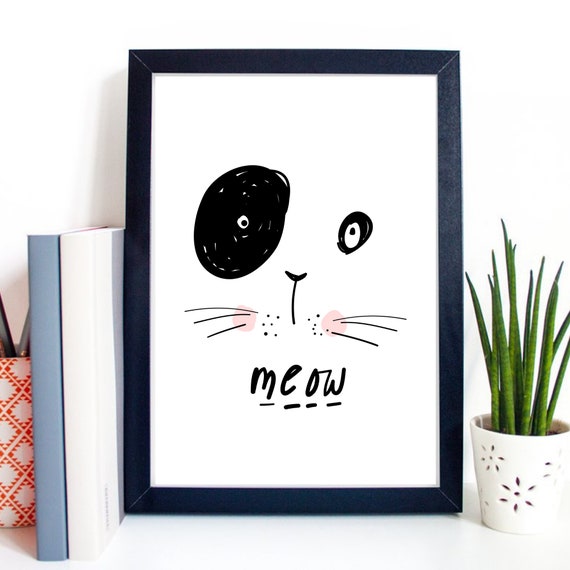 Din A4 Art Print Without Frame Meow Meow Cute Comic Cat Cat Love Cats Typography Print Poster