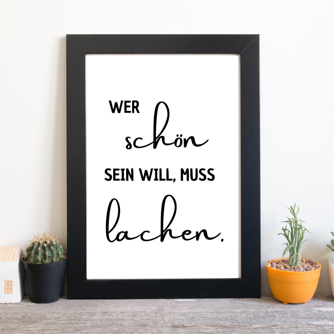 Laugh Beauty Humor German Quote Black White Typography Wall Art - Image 2
