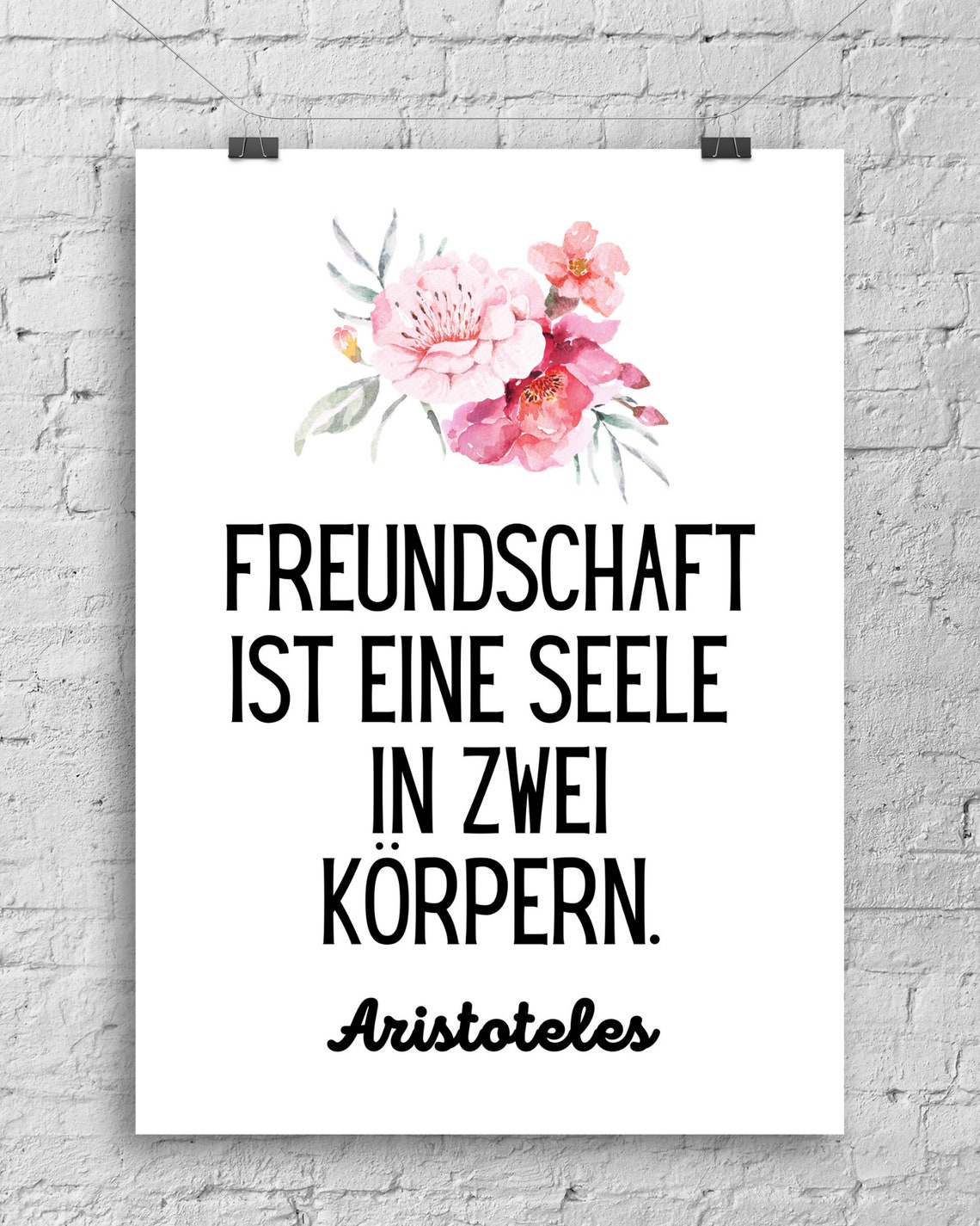 Aristotle Friendship Quote Pink Floral Watercolor Saying Poster - Image 2
