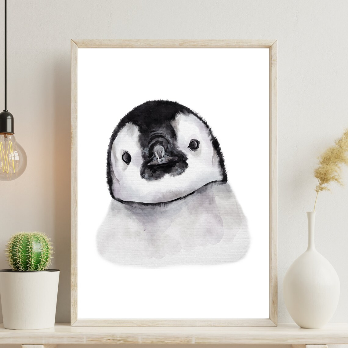 Baby Emperor Penguin Chick Watercolor Portrait Cute Nursery Art Poster
