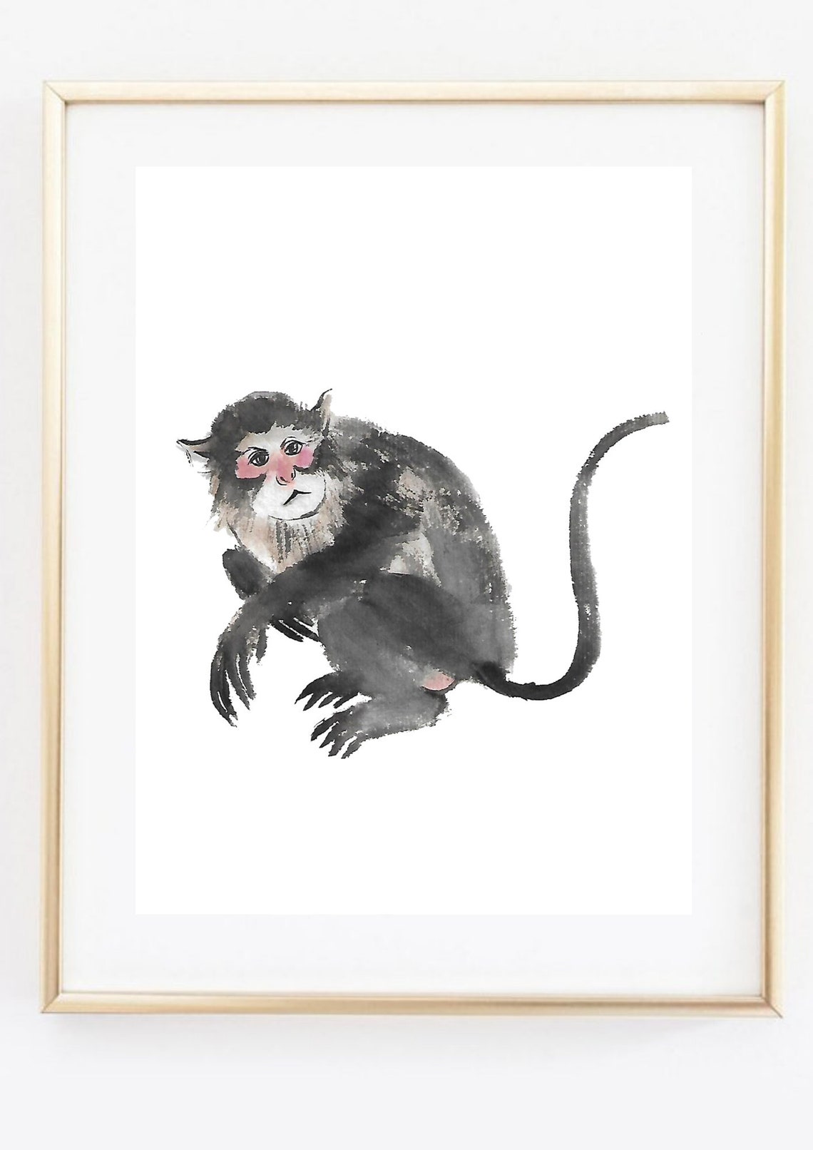 Baboon Monkey, Ink Watercolor Art Print - Image 2