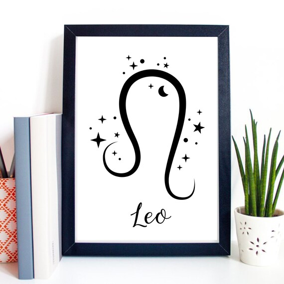 Leo Zodiac Symbol Starry Script Celestial Astrology Wall Decor Poster