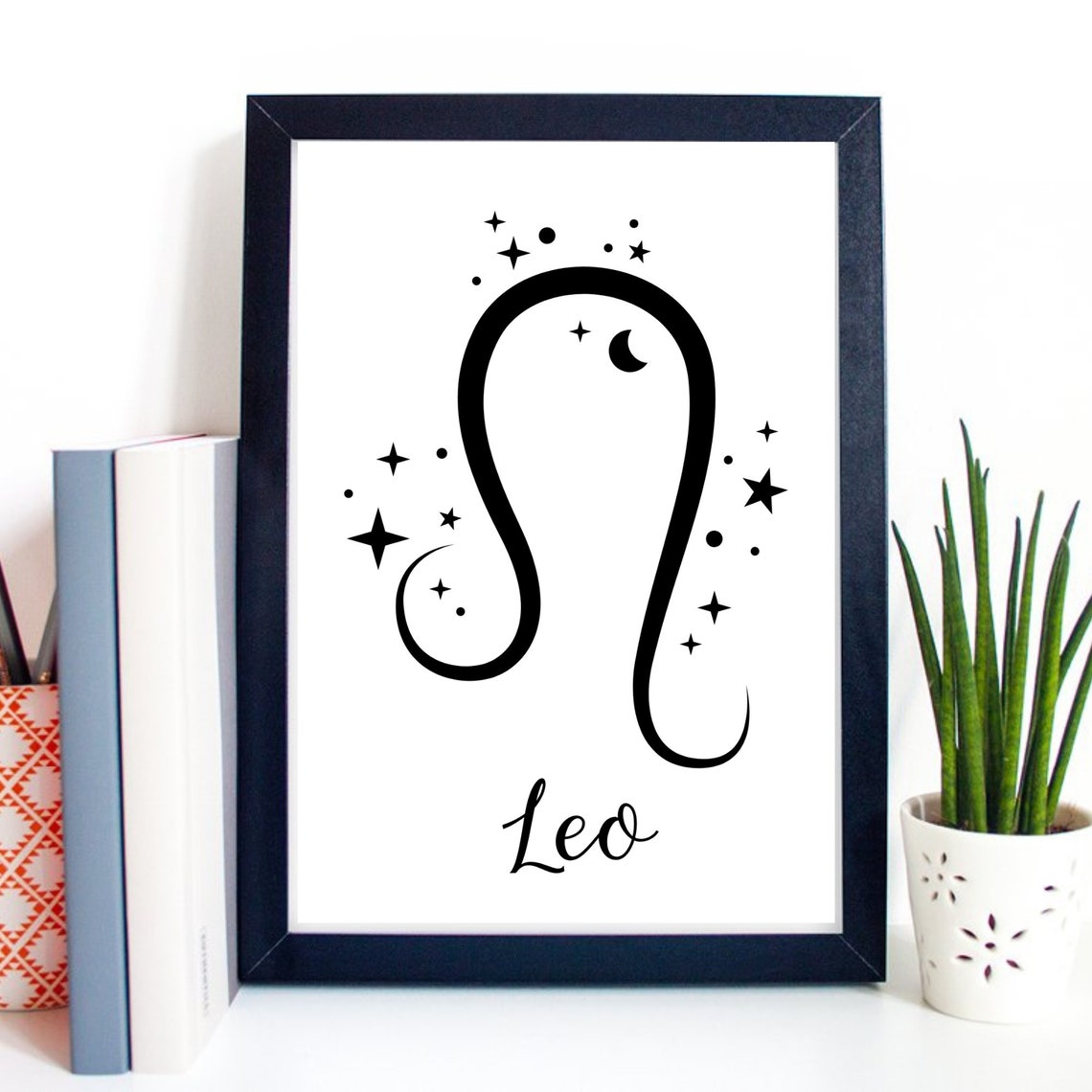 Leo Zodiac Symbol Starry Script Celestial Astrology Wall Decor Poster