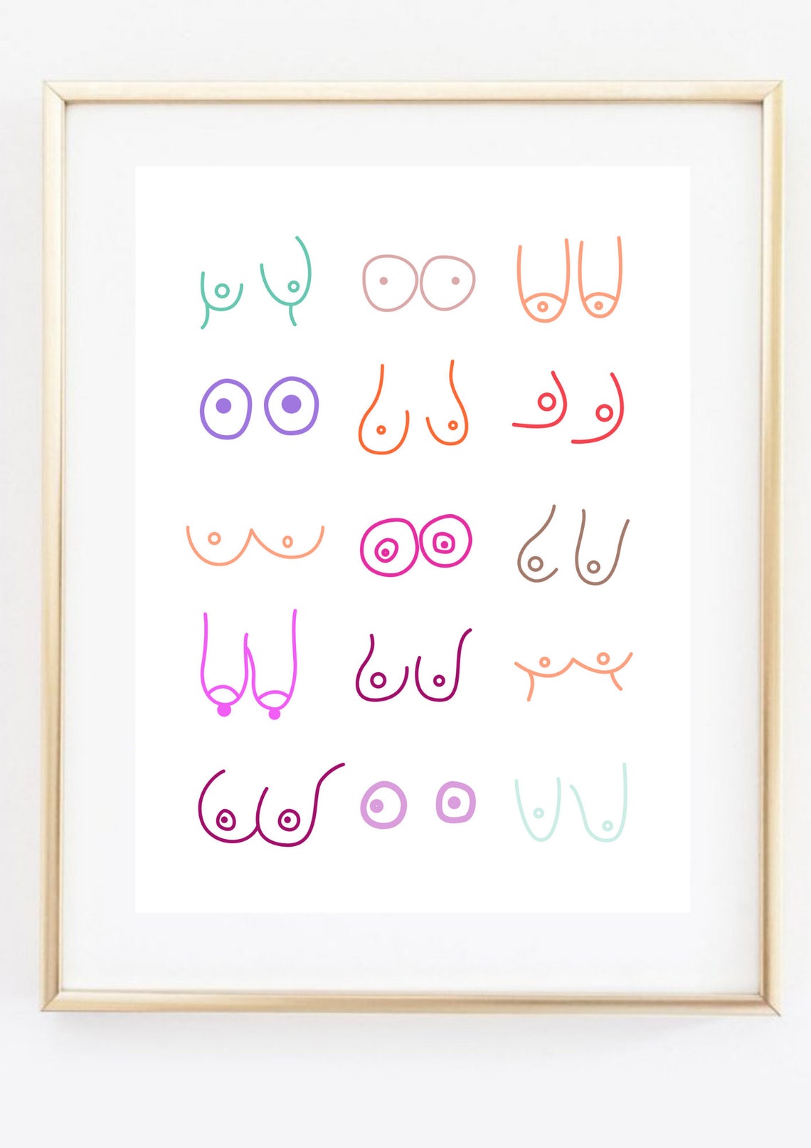 Colorful Minimal Boobs Line Art Body Positive Bathroom Decor Poster - Image 3