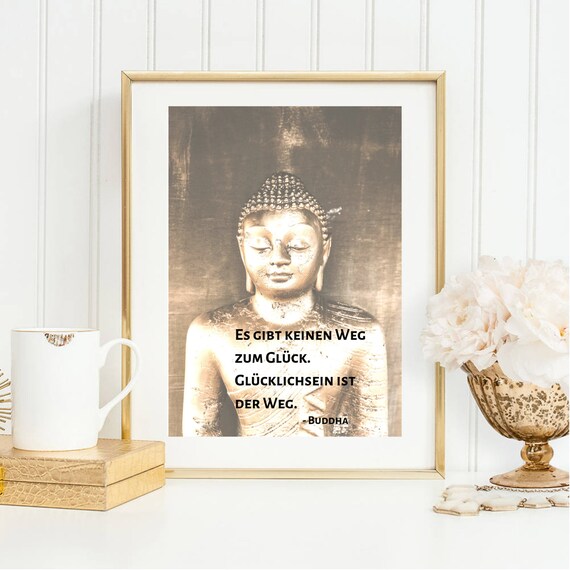 Buddha Statue Happiness Quote Zen Spiritual Photo Art Wall Print