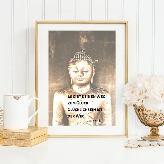 Din A4 Art Print Unframed Saying Buddha Happiness Is The Way Photo Art Happiness Zen Yoga Typography Quote Image Poster Gift