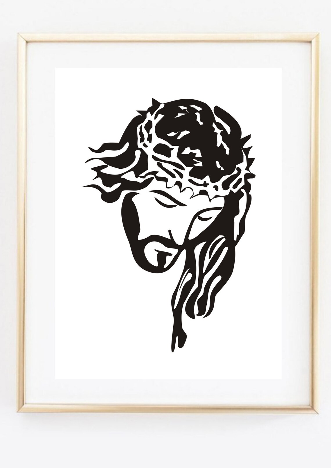 Jesus Christ Crown of Thorns Black Silhouette Christian Art Print - Image 3