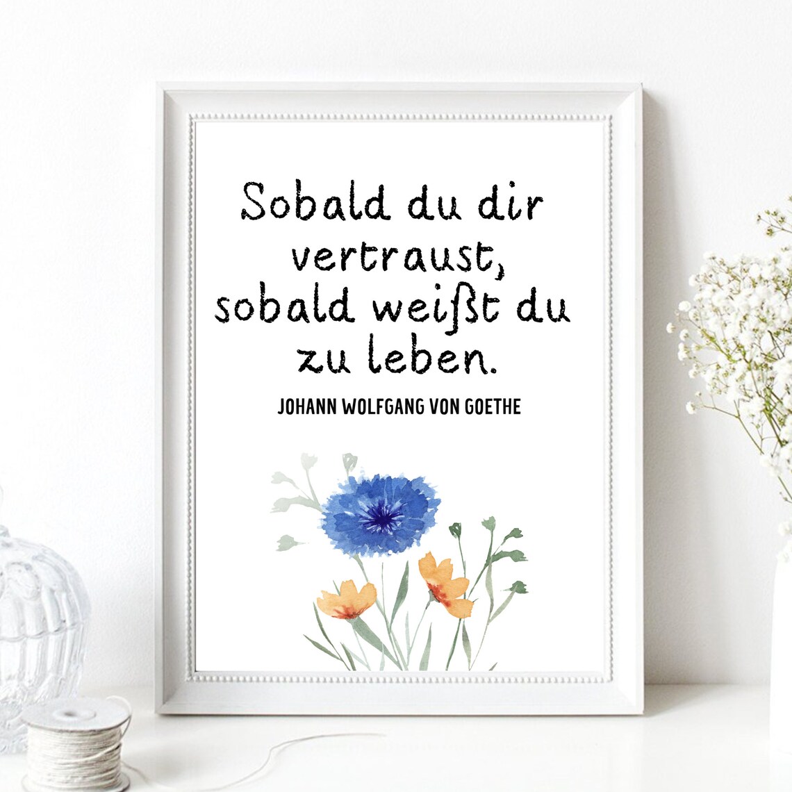 Trust Yourself Goethe Quote Watercolor Wildflower Inspirational Saying Poster - Image 2