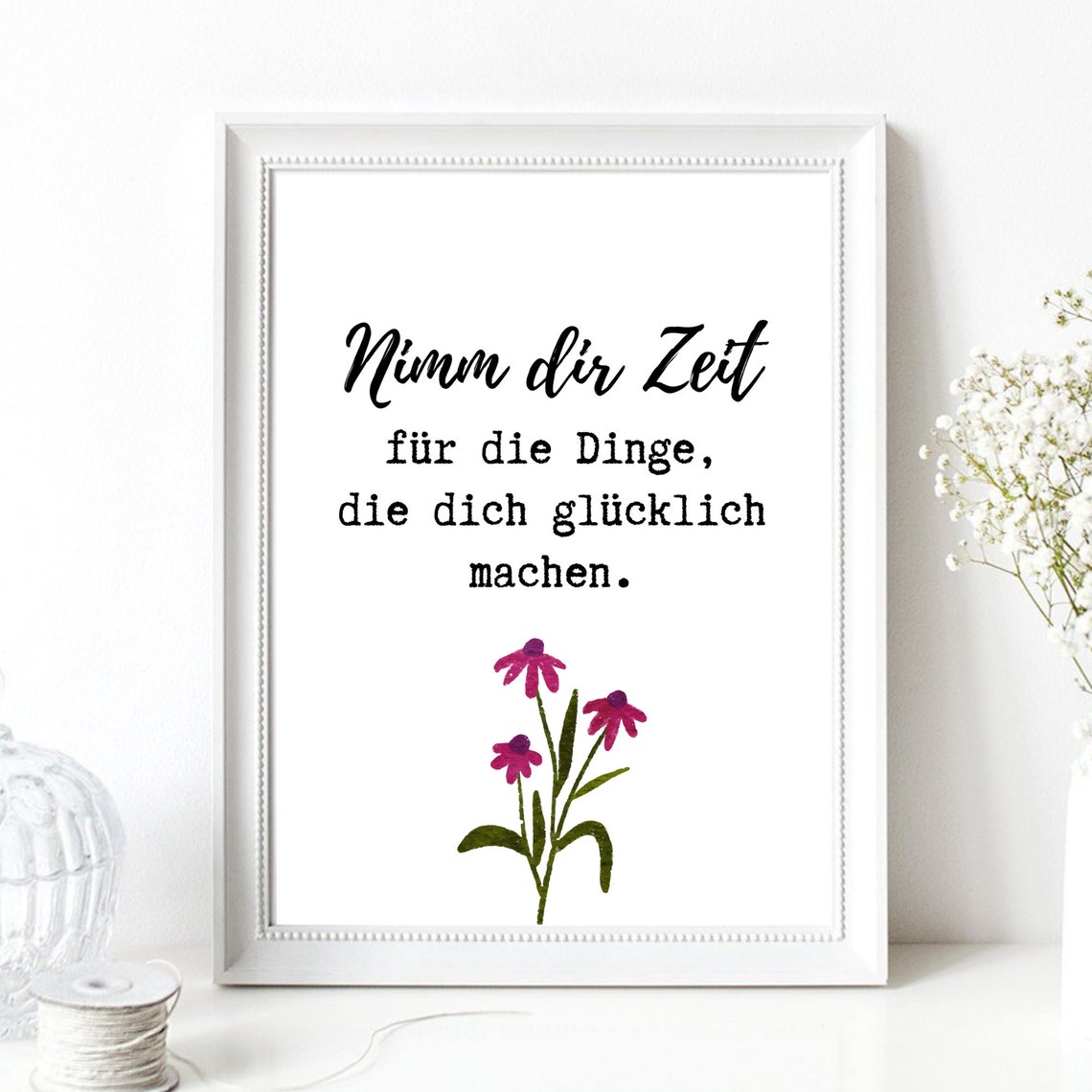 Take Time for Happy Things German Calligraphy Floral Wall Art Print - Image 3
