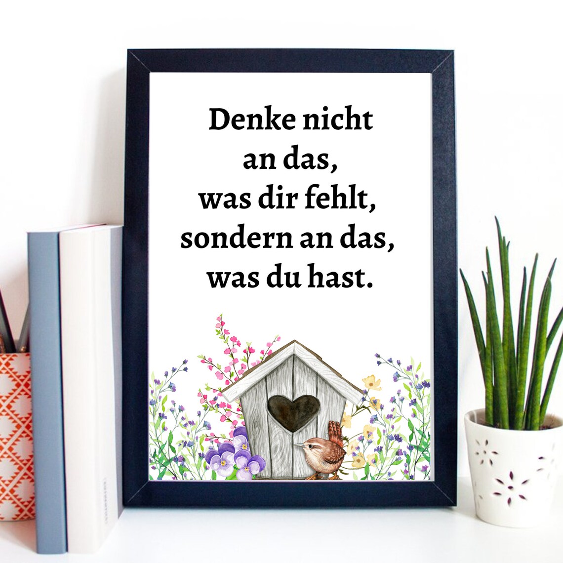 Be Grateful Inspirational Quote Birdhouse Wildflower Garden Poster - Image 2