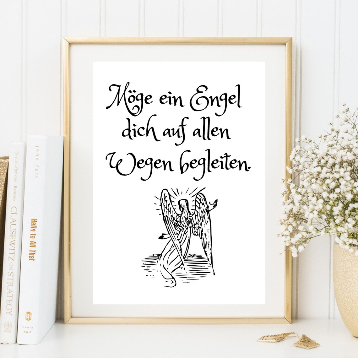 Angel Blessing Quote Calligraphy Vintage Angel Sketch Art Print - Image 2