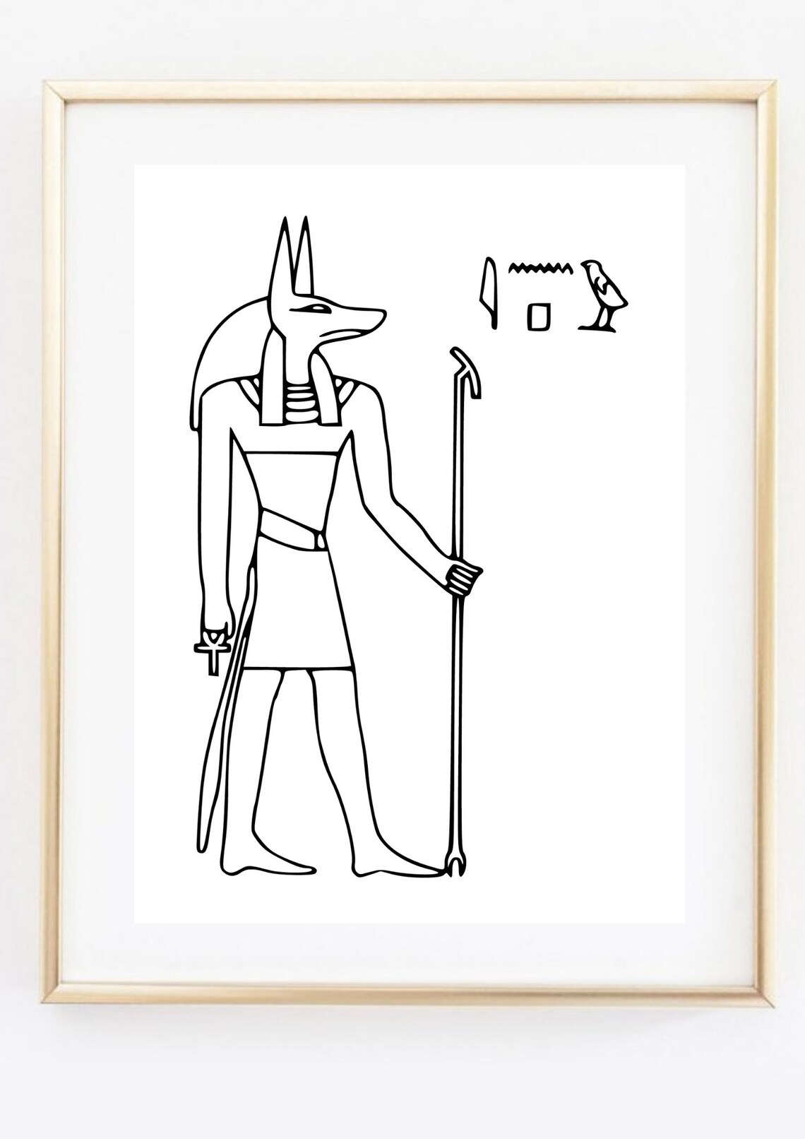 Anubis Egyptian Jackal God Hieroglyphs Minimalist Black Line Art Print - Image 2