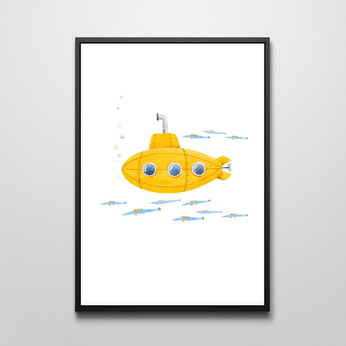 Yellow Submarine Watercolor Kids Nursery Boat Ocean Wall Art Print - Image 2