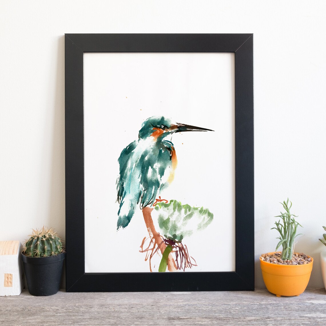 Kingfisher Bird Watercolor Painting Teal Blue Wildlife Wall Art - Image 2