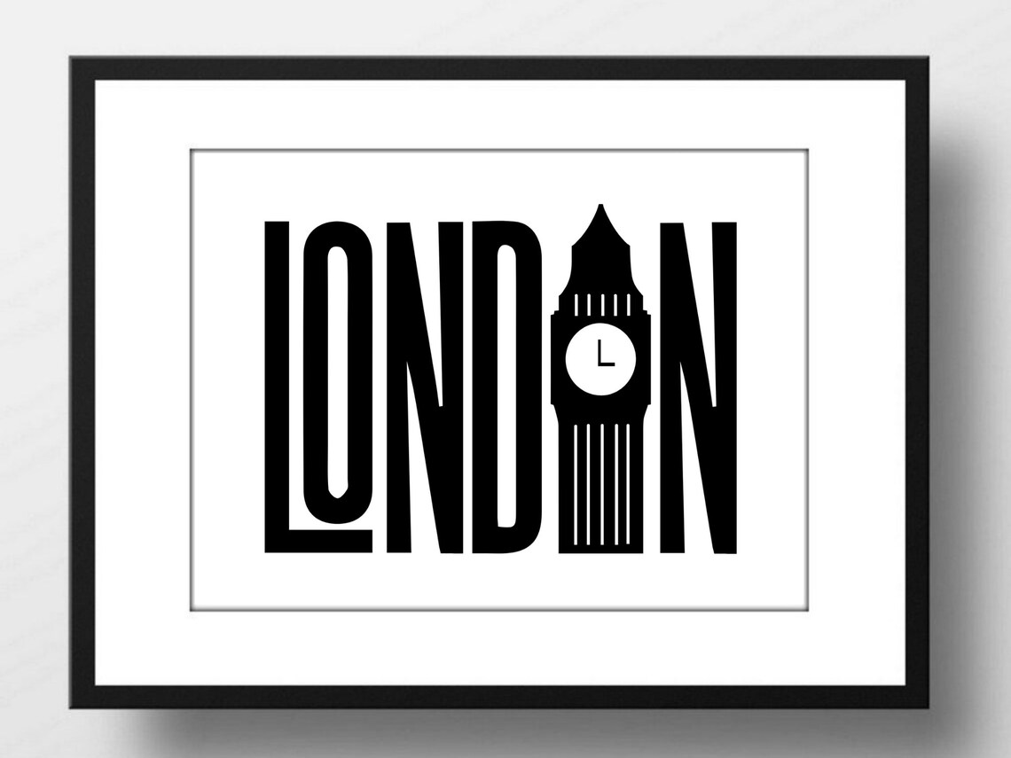 London England Big Ben Clock Tower Bold Typography Travel Poster
