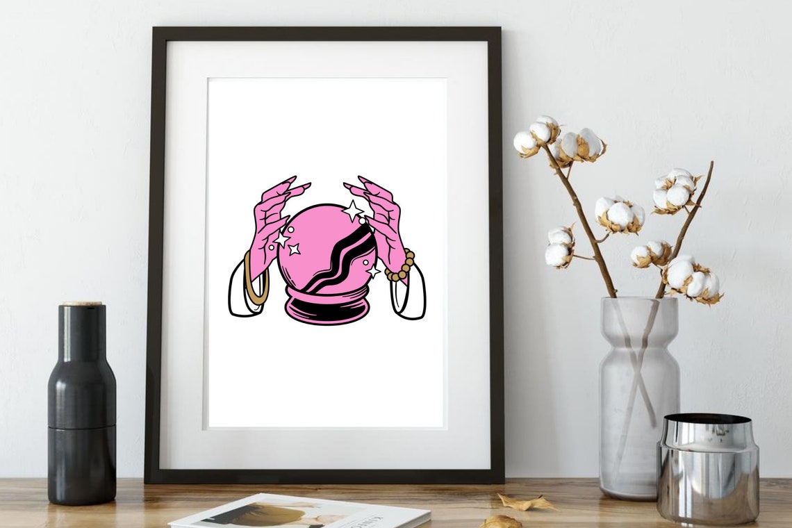 Pink Crystal Ball With Hands Fortune Telling Poster Esoteric Star Art - Image 3