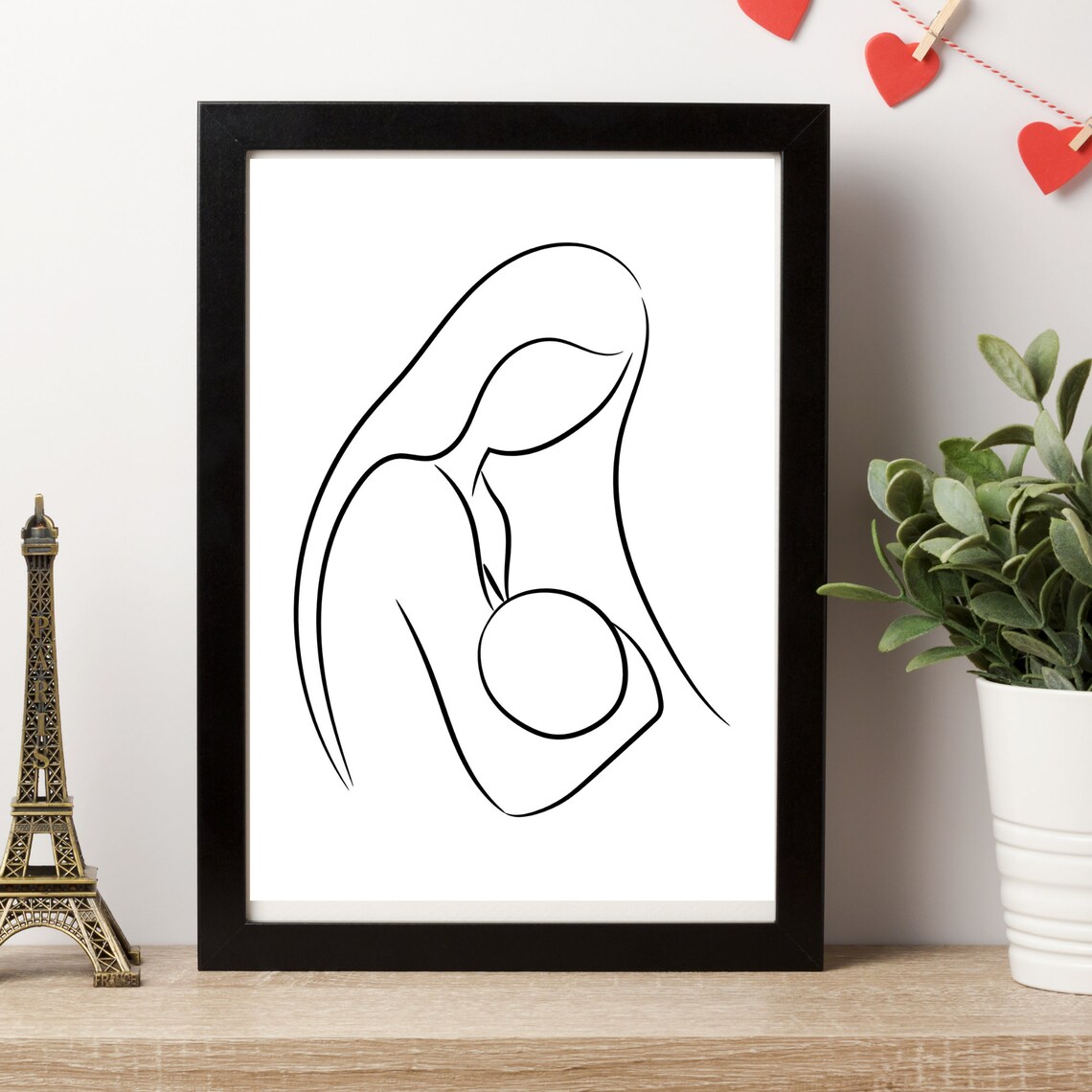 Breastfeeding Mother Abstract Minimal Line Art Newborn Love Poster - Image 3