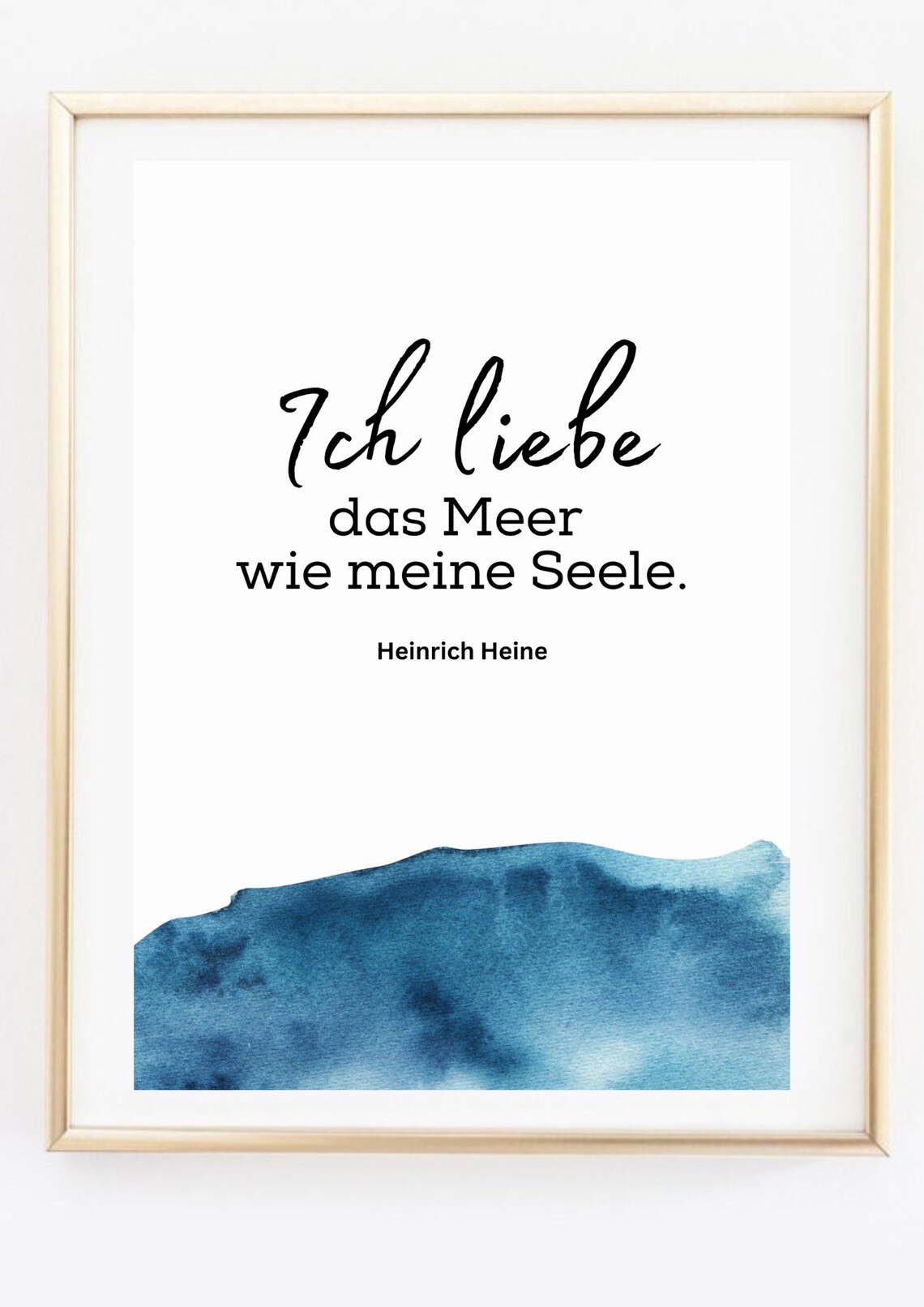Heinrich Heine I Love The Sea Quote Poster Blue Watercolor Waves Art - Image 2