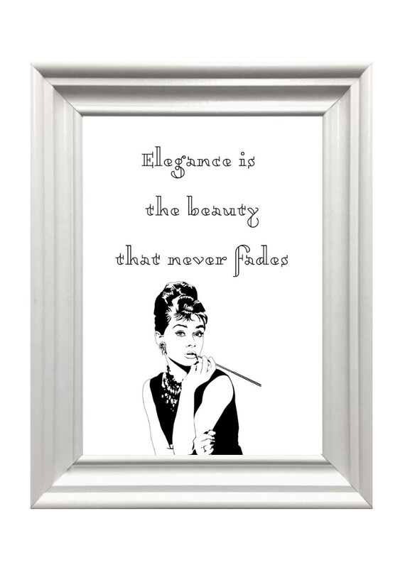 Audrey Hepburn Elegance Quote Black White Silhouette Wall Art Poster