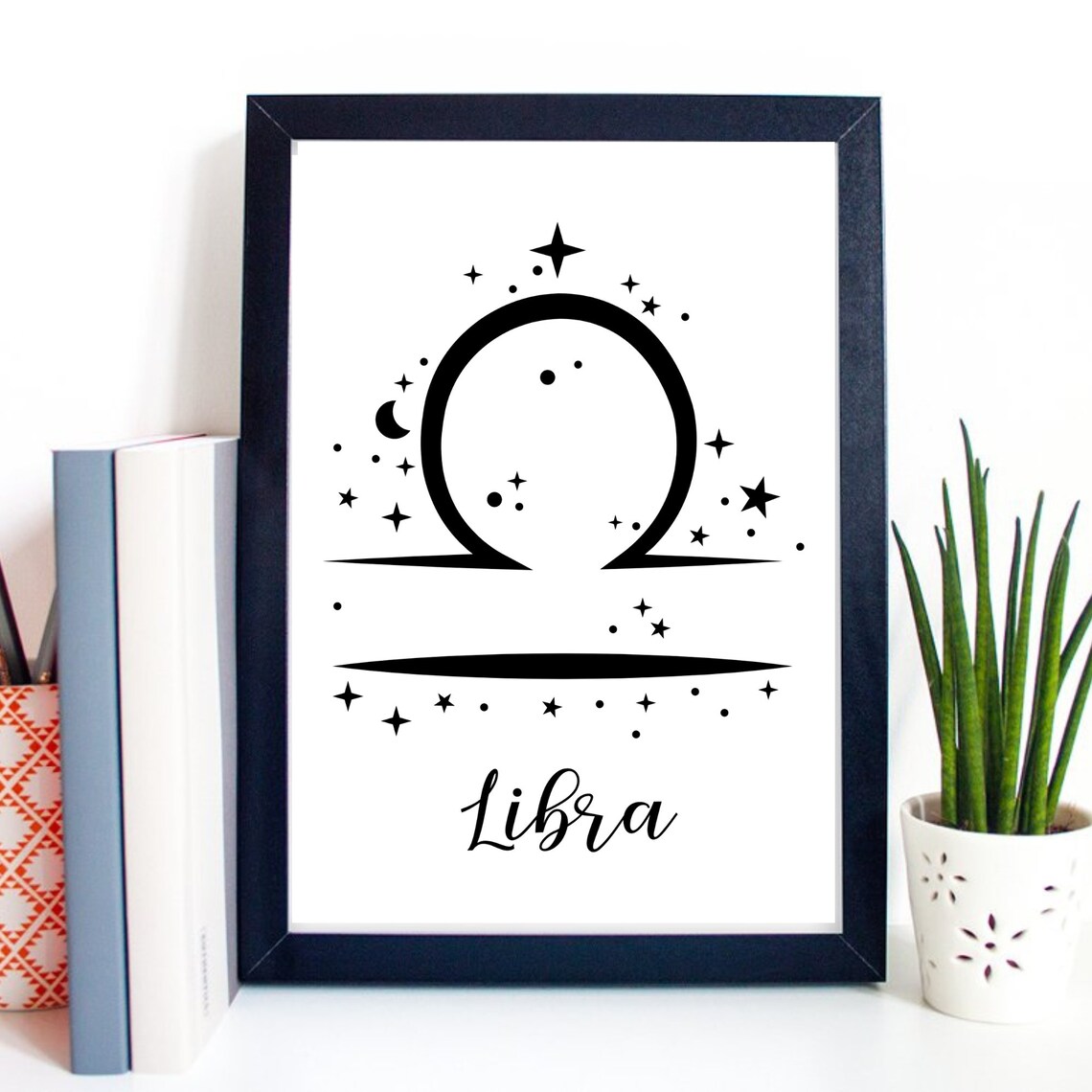 Libra Zodiac Symbol Starry Script Celestial Astrology Wall Decor Poster