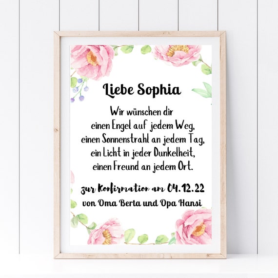 Din A4 Art Print Without Frame Wishes Life Path Personalized Gift Baptism Communion Confirmation Saying Birth Grandparents Aunt Uncle