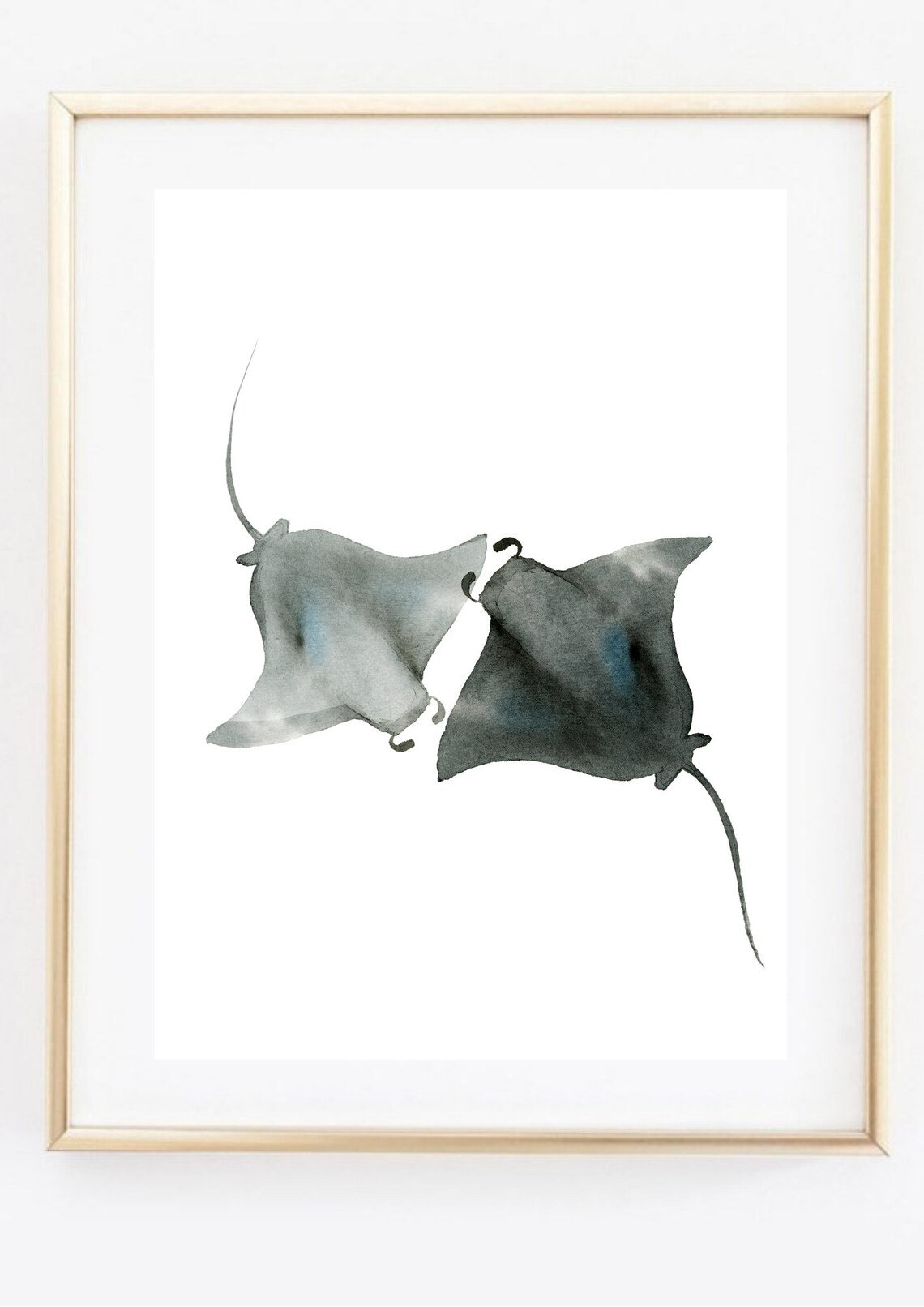 Manta Rays Pair Watercolor Minimalist Ocean Animal Wall Decor Art Poster - Image 3