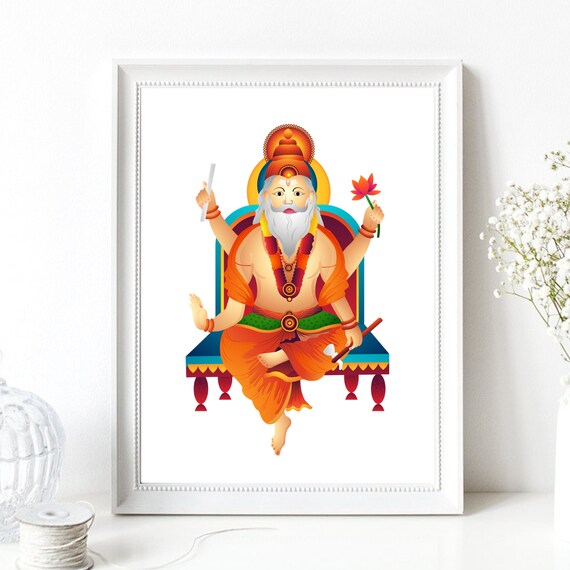 Lord Brahma Creator Hindu God Colorful Illustration Spiritual Wall Poster