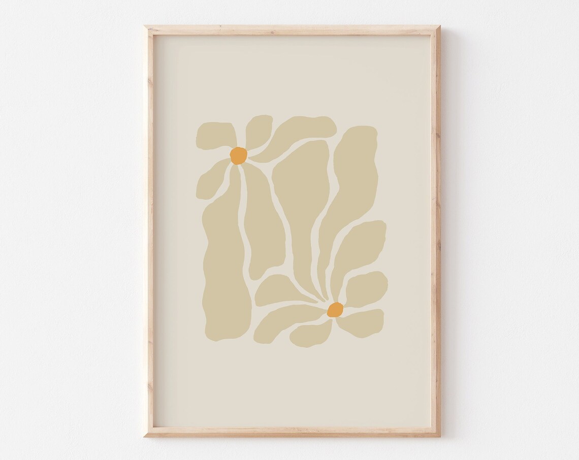 Neutral Floral Poster, Retro Botanical Wall Art Print