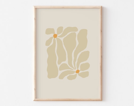 Neutral Floral Poster, Retro Botanical Wall Art Print
