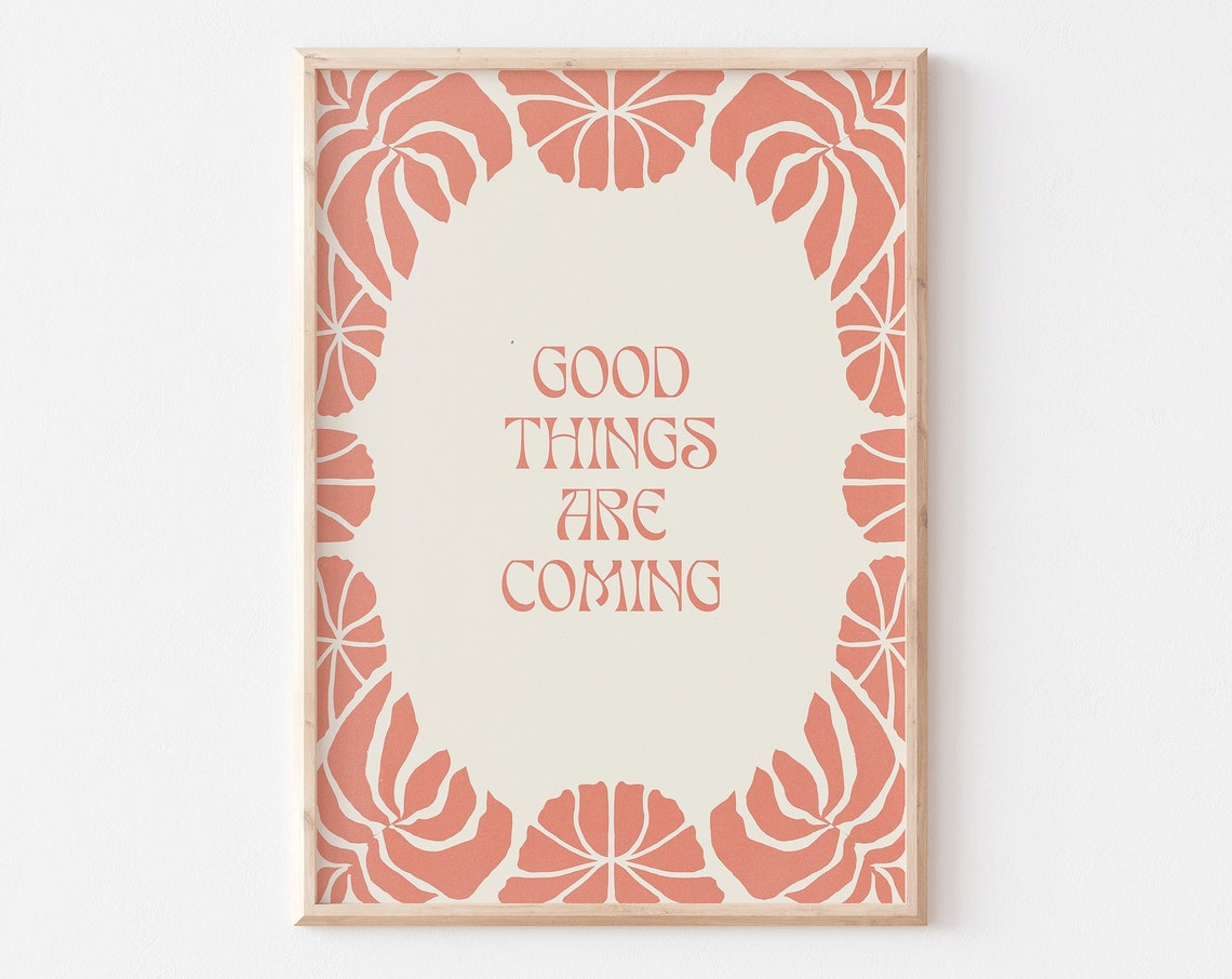Affirmation Poster Manifestation Wall Art Red Retro Decor Good Things Are Coming Typographic Quote Print