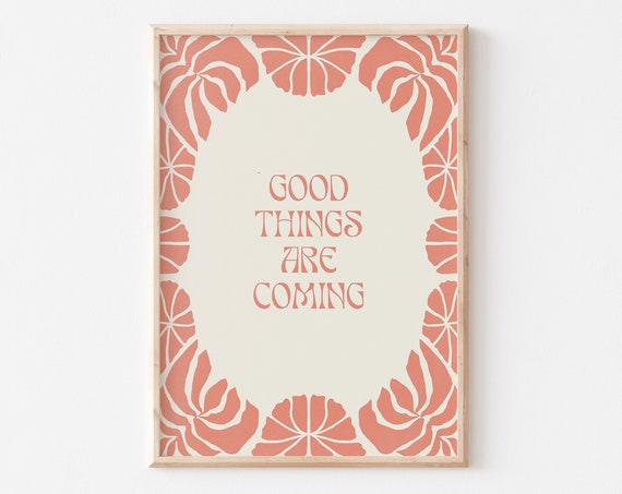 Affirmation Poster Manifestation Wall Art Red Retro Decor Good Things Are Coming Typographic Quote Print