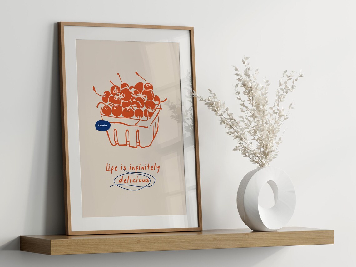 Cherry Basket Wall Art Modern Style Posters With Food Vintage Food Poster Kitchen Wall Art Kitchen Decor Modern Fruit Print - Image 3