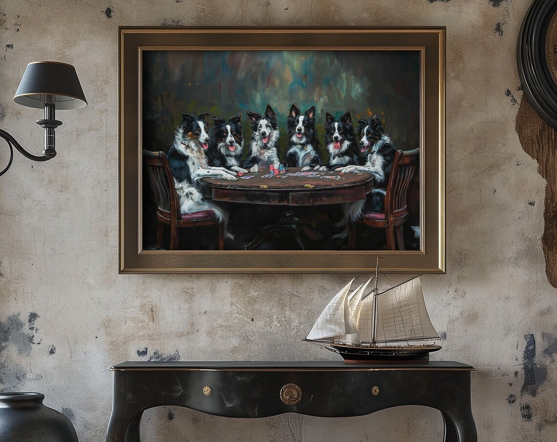 Border Collies Playing Poker Funny Dogs Card Game Decor Poster - Image 3