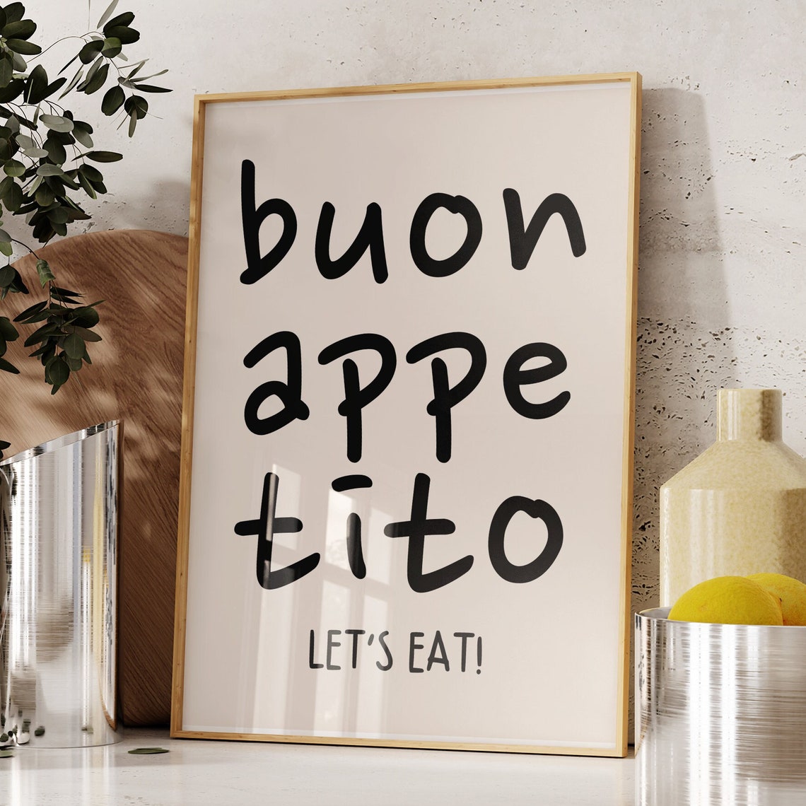 Buon Appetito Lets Eat Handwritten Kitchen Food Word Art Poster