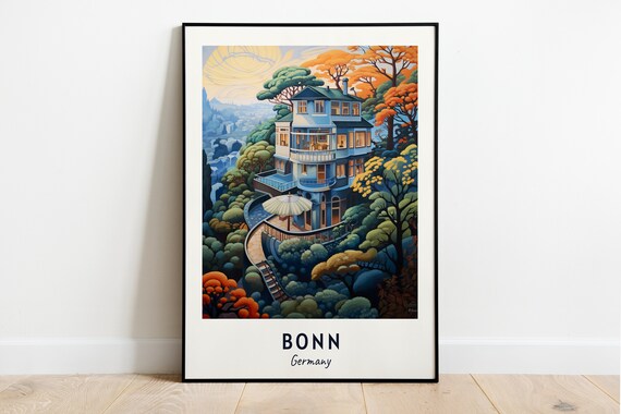 Bonn Germany Golden Sunset Forest Villa Path Travel Poster Home Decor