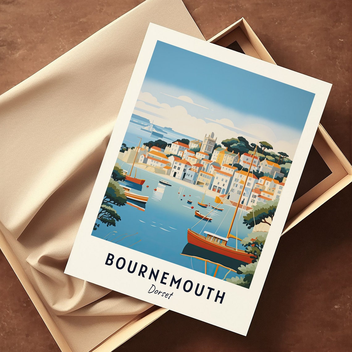 Bournemouth Dorset Harbor With Sailboats Hillside Town Poster - Image 3