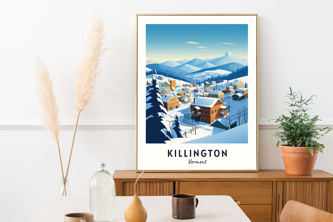 Killington Vermont Snow Covered Ski Town Valley Panorama Poster - Image 2