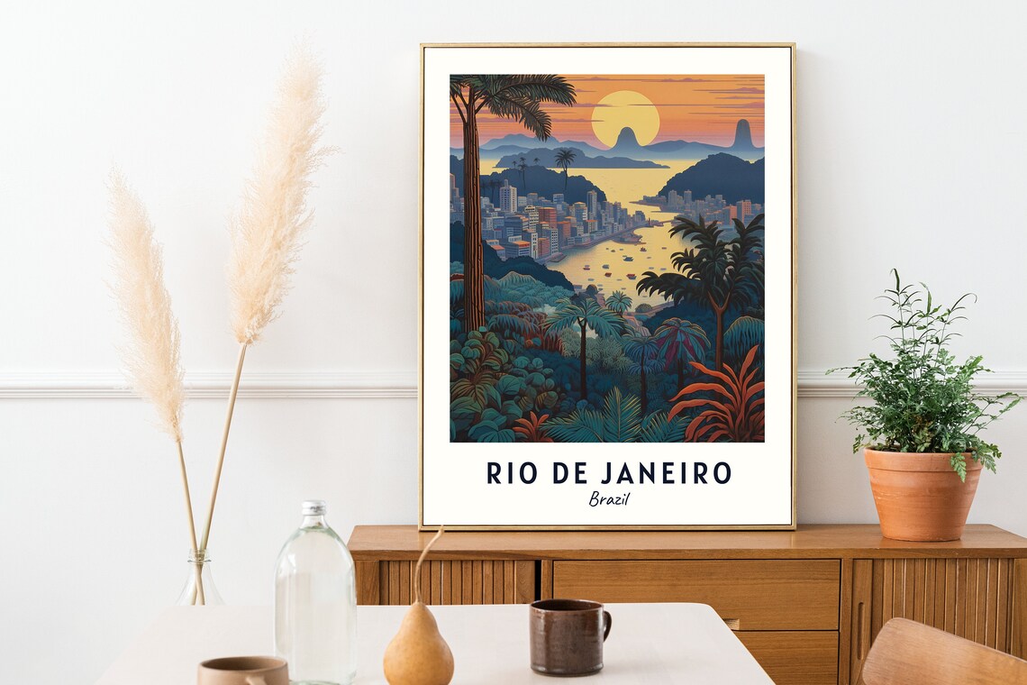 Rio de Janeiro Brazil Jungle Bay Islands Sunset Palms Travel Poster - Image 2
