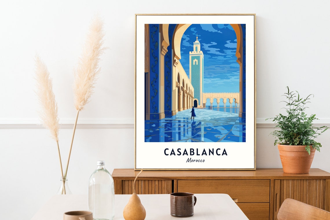 Casablanca Morocco Hassan II Mosque Minaret Courtyard Poster - Image 2