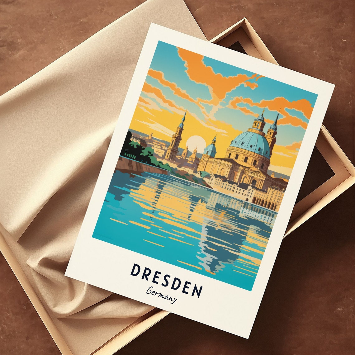 Dresden Germany Elbe River Sunset Dome Skyline Travel Poster - Image 3