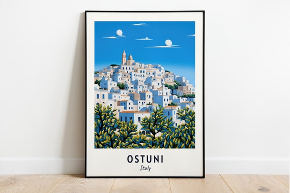 Ostuni Italy Travel Poster, City Print