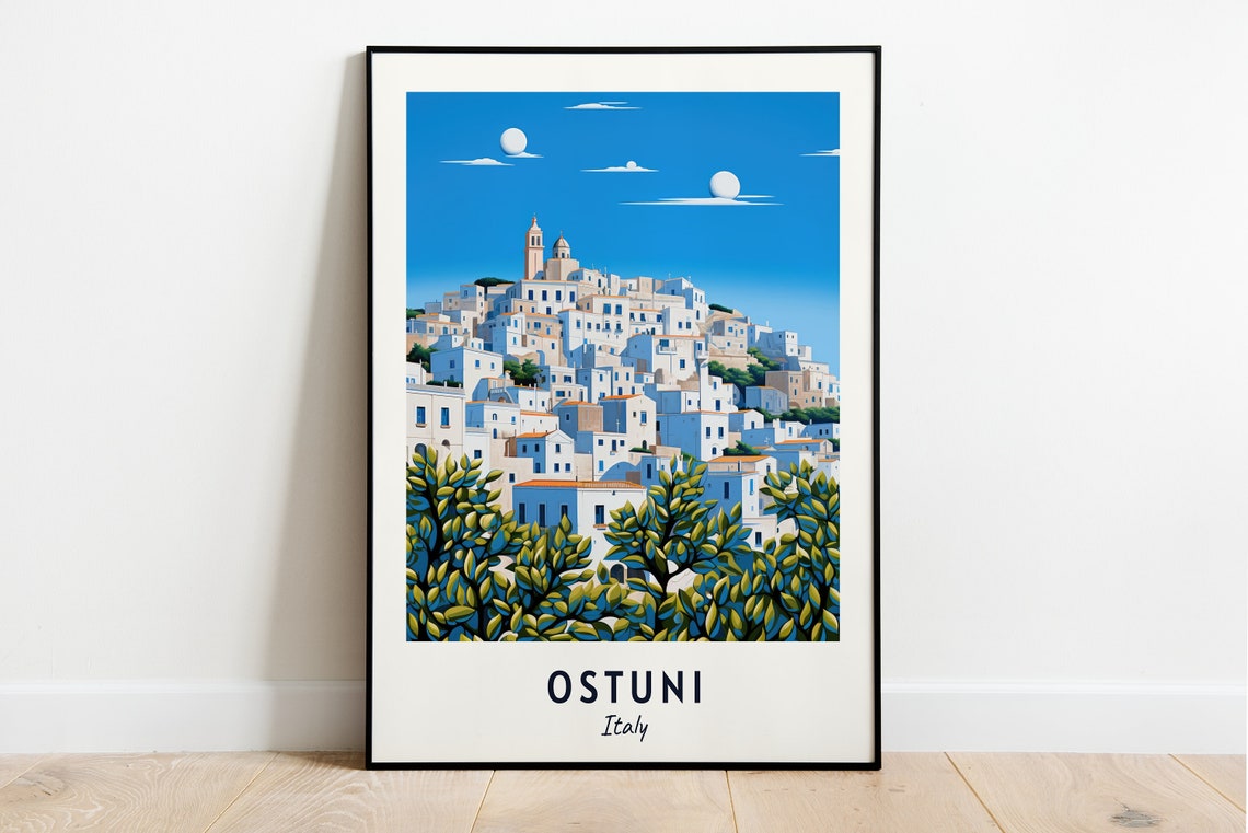 Ostuni Italy Travel Poster, City Print