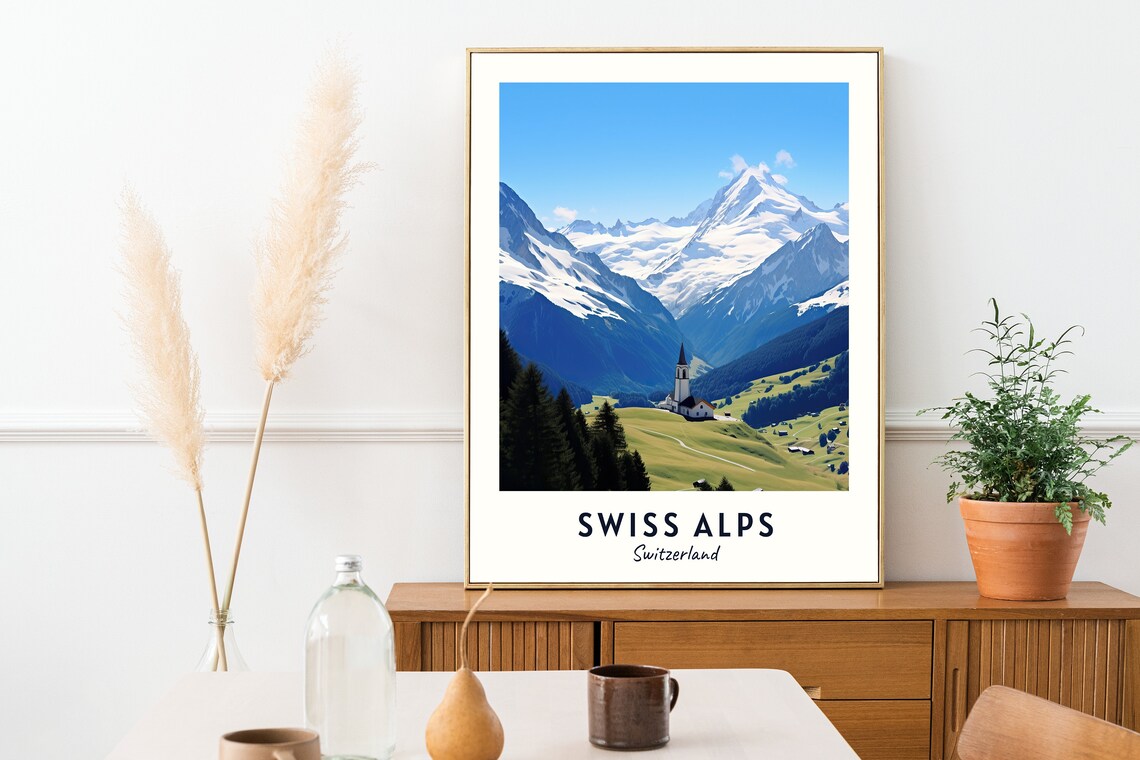 Swiss Alps Snowy Peaks Above a Mountain Village Switzerland Poster - Image 2