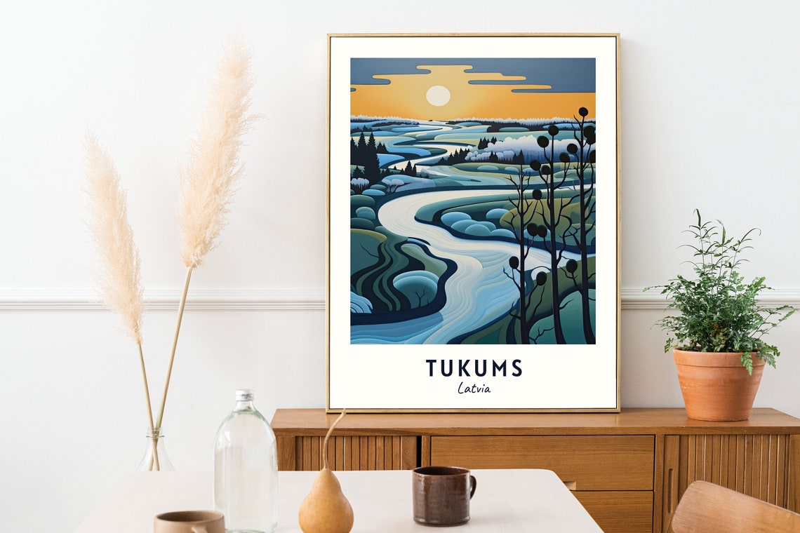 Tukums Latvia Winding Winter River Valley At Sunset Travel Poster - Image 2
