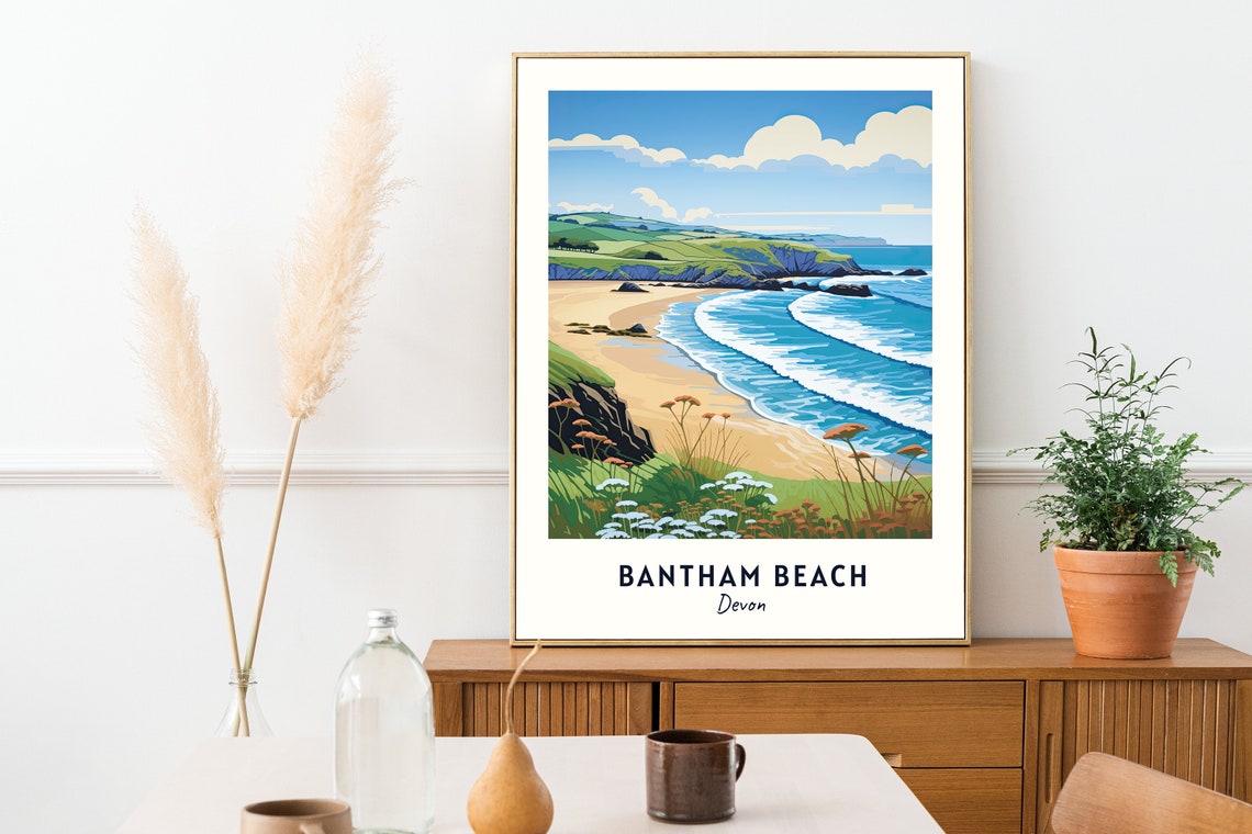 Bantham Beach Devon Sandy Shoreline Waves Wildflowers Poster - Image 2