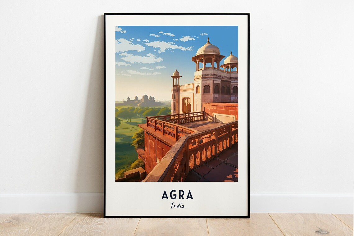 Agra India Mughal Fort Palace Terrace Sunrise Heritage Travel Poster