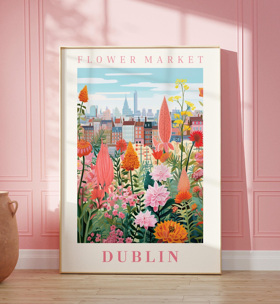 Dublin Flower Market City Skyline Wildflower Meadow Travel Poster