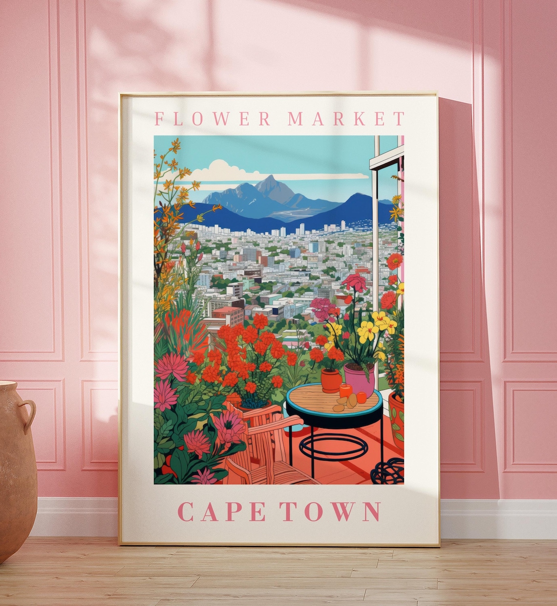 Cape Town Flower Market Poster Wall Decor South Africa Floral Illustration Botanical Gallery Wall Art Gift For Friend Travel Poster