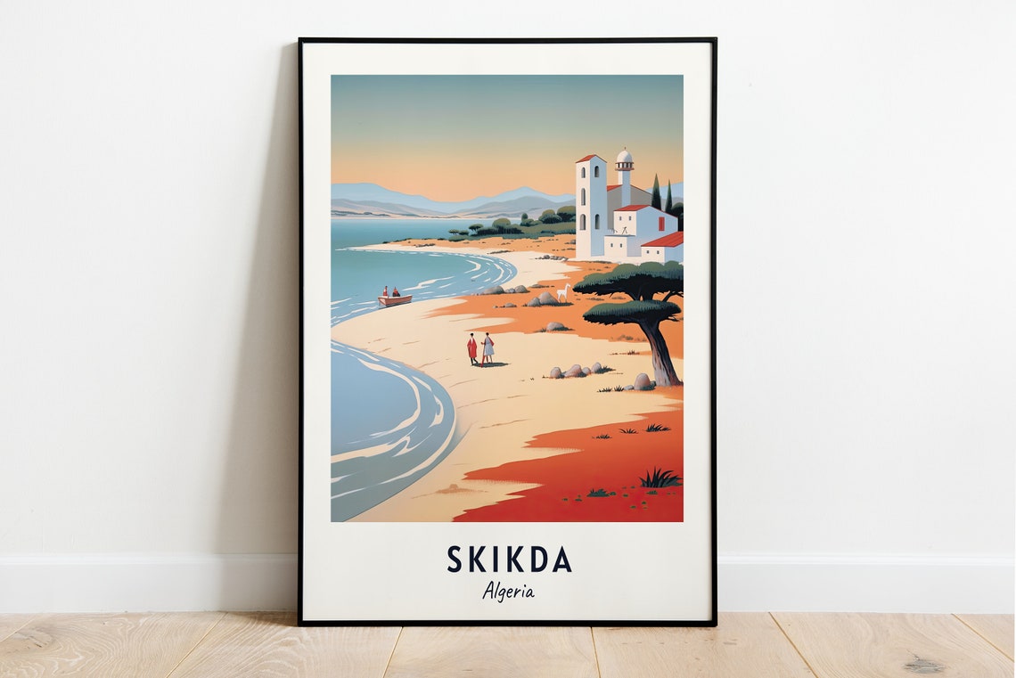Skikda Algeria Quiet Beach With White Chapel At Sunset Poster