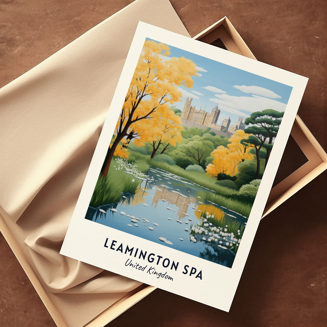 Leamington Spa England Autumn Lake Golden Trees Travel Poster - Image 3